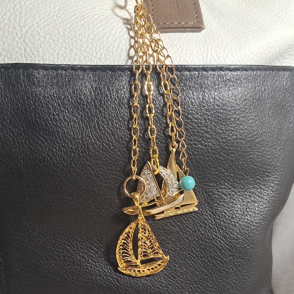 Hand Crafted Gold Sailboat Pendant Bag Purse Jewelry Decorative accent